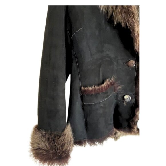 BALLY 1990s Black Suede Silver Fox Fur Jacket Sz 4 - Picture 3 of 10